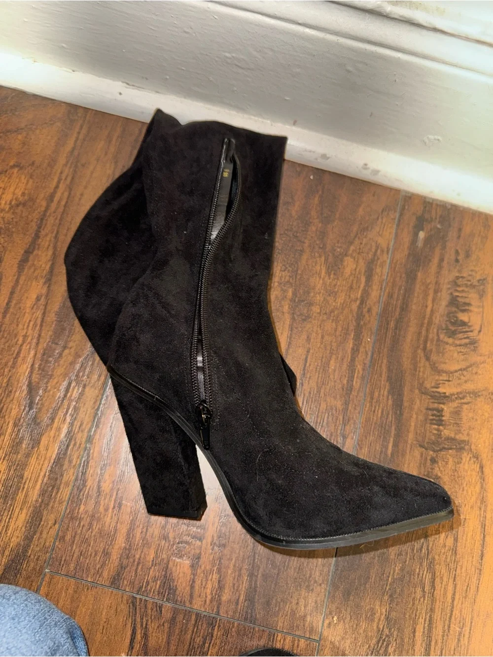 Black Over-the-Knee Suede Heel Boots - Women's
